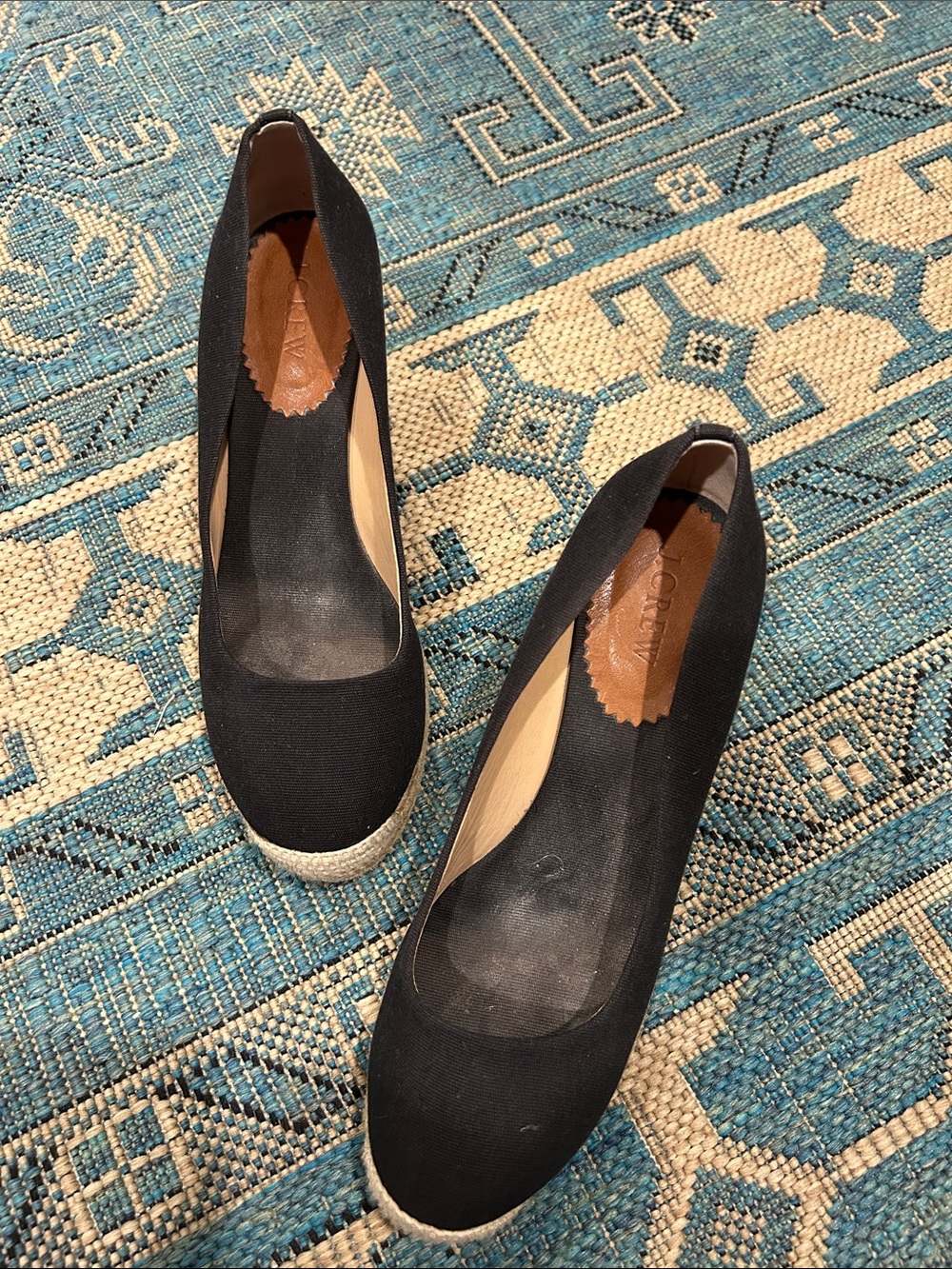 J. Crew Black Closed-Toe Slip-On Flats with Espadrille Trim